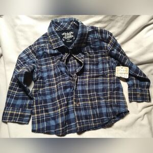 Arizona Jean Company 18mo Baby Kids Navy and Tan Flannel Plaid Button Down Shirt
